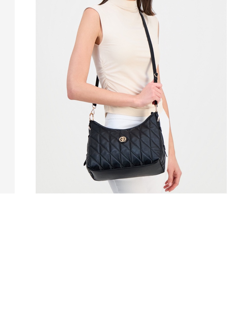 Quilted Black Shoulder Bag with Adjustable Strap